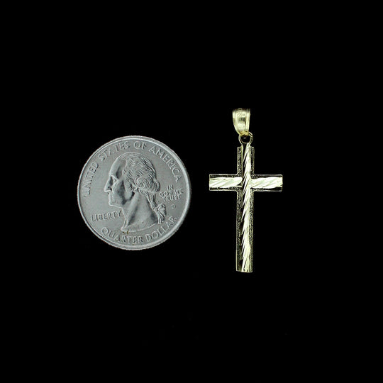 Mens Real 10K Yellow Gold Diamond Cut Cross Charm Pendant 1.55" inch, 10KT Gold