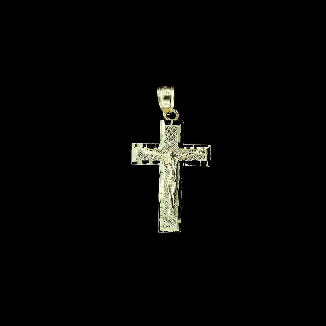 Mens Real 10K Yellow Gold Diamond Cut Jesus Crucifix Cross Charm Pendant
