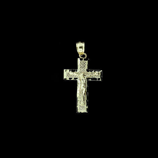 Mens Real 10K Yellow Gold Diamond Cut Jesus Crucifix Cross Charm Pendant