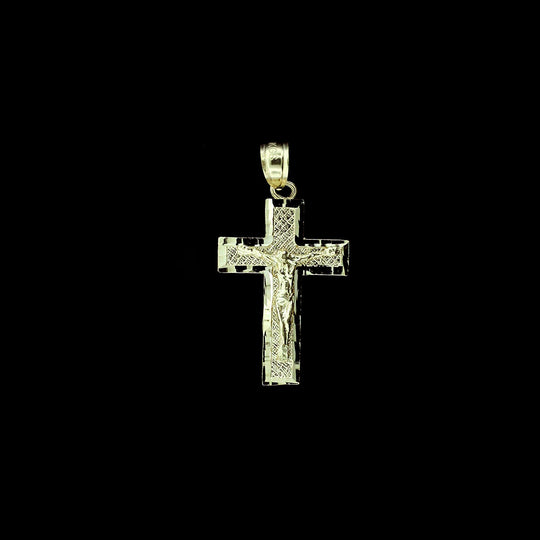 10K Yellow Gold Diamond Cut Jesus Crucifix Cross Pendant, 10KT Real Gold