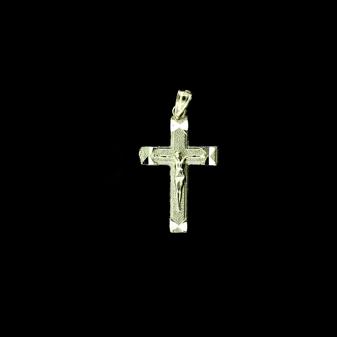 Mens Real 10K Yellow Gold Diamond Cut Jesus Crucifix Cross Charm Pendant