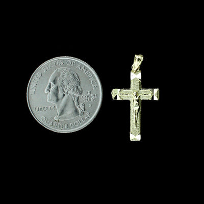 10K Yellow Gold Diamond Cut Jesus Crucifix Cross Charm Pendant & Rope Chain Necklace Set