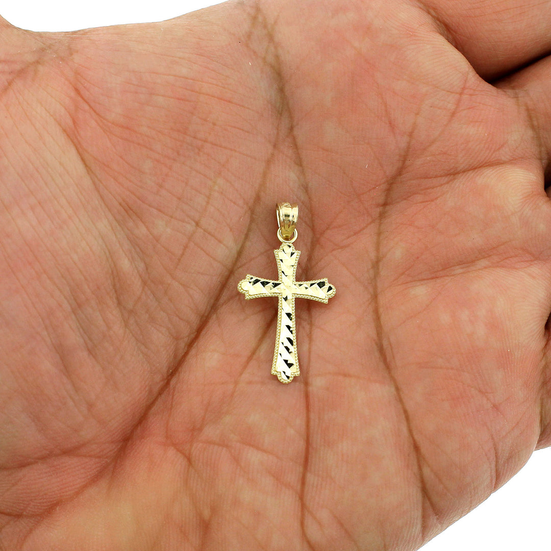 Mens Real 10K Yellow Gold Small Diamond Cut Cross Charm Pendant, 10KT Gold