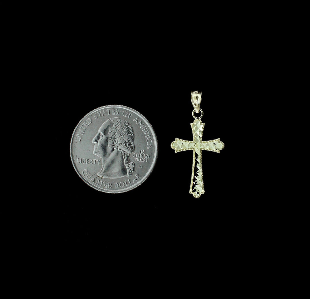 Mens Real 10K Yellow Gold Small Diamond Cut Cross Charm Pendant, 10KT Gold