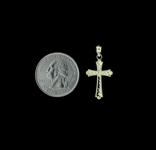 Mens Real 10K Yellow Gold Small Diamond Cut Cross Charm Pendant, 10KT Gold