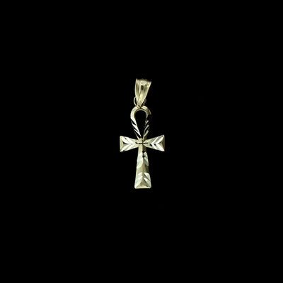 Real 10K Yellow Gold Small Diamond Cut Egyptian Ankh Cross Charm Pendant
