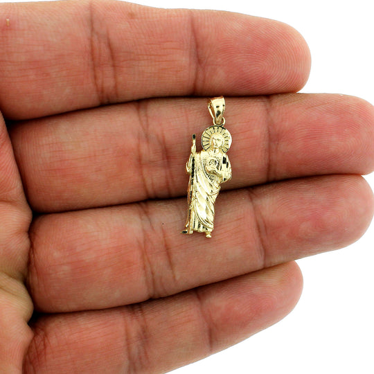 Real 10K Yellow Gold Diamond Cut San Judas Saint Jude Charm Pendant - 2 Sizes