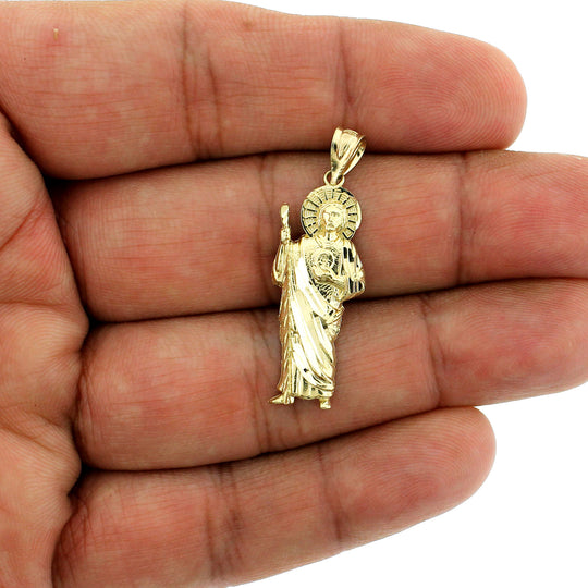 Real 10K Yellow Gold Diamond Cut Medium Saint Jude Pendant, 10KT San Judas Charm