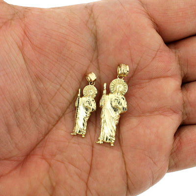 Real 10K Yellow Gold Diamond Cut San Judas Saint Jude Charm Pendant - 2 Sizes