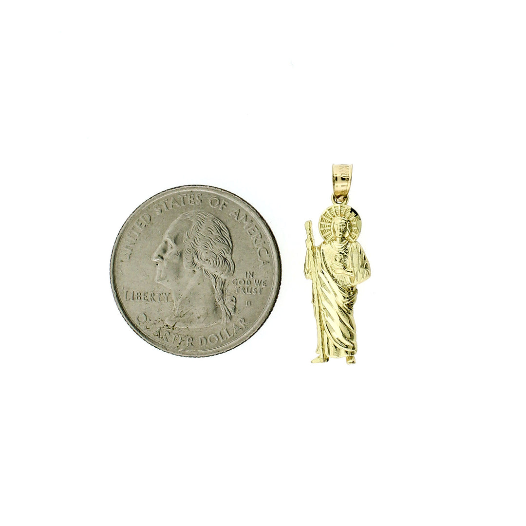 Real 10K Yellow Gold Diamond Cut San Judas Saint Jude Charm Pendant - 2 Sizes