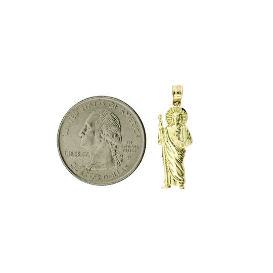 Real 10K Yellow Gold Diamond Cut San Judas Saint Jude Charm Pendant - 2 Sizes