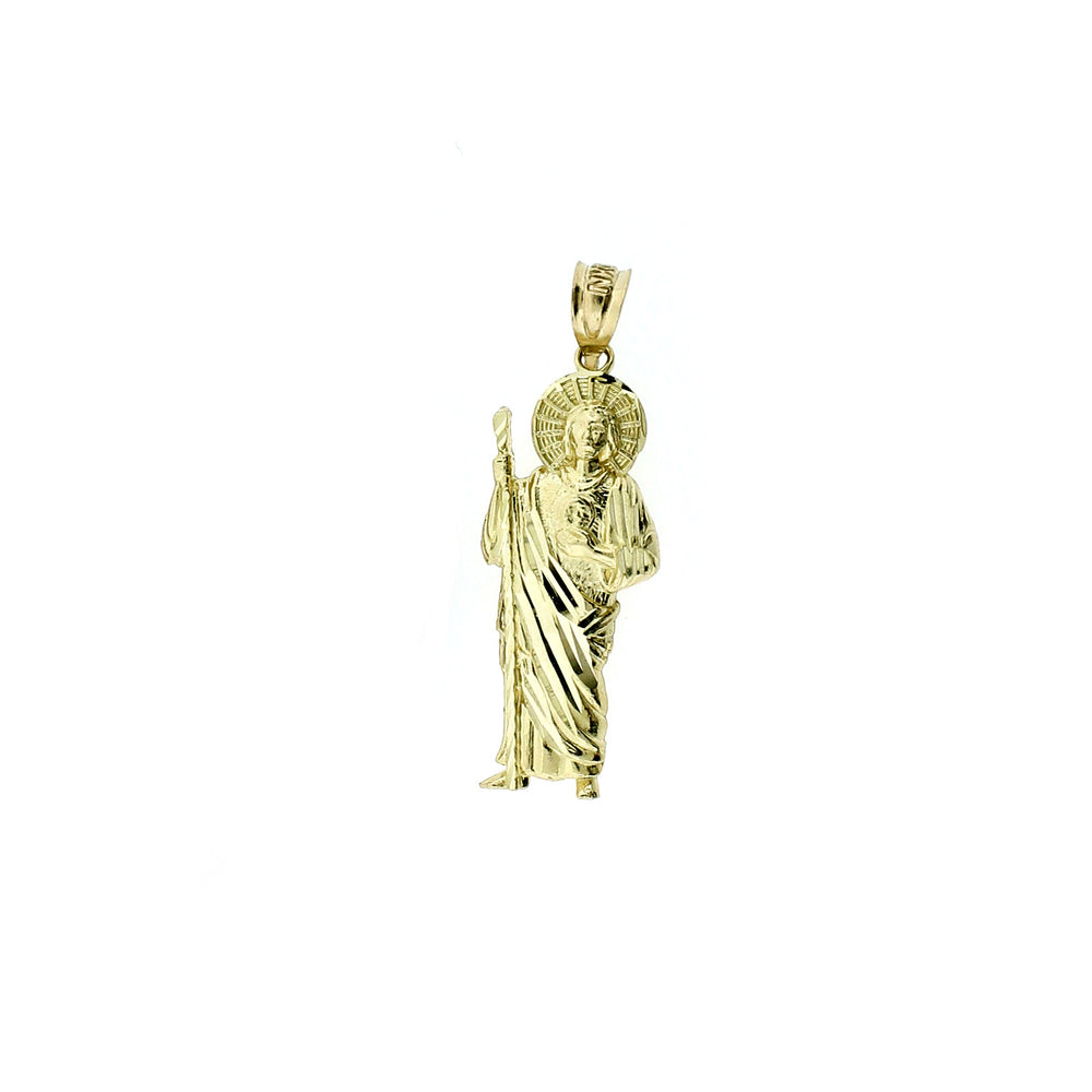 Real 10K Yellow Gold Diamond Cut Medium Saint Jude Pendant, 10KT San Judas Charm