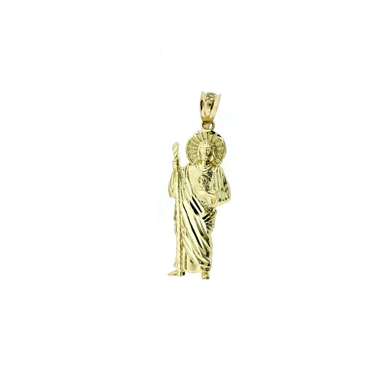 Real 10K Yellow Gold Diamond Cut Medium Saint Jude Pendant, 10KT San Judas Charm