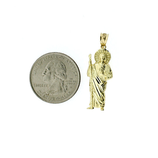 Real 10K Yellow Gold Diamond Cut Medium Saint Jude Pendant, 10KT San Judas Charm