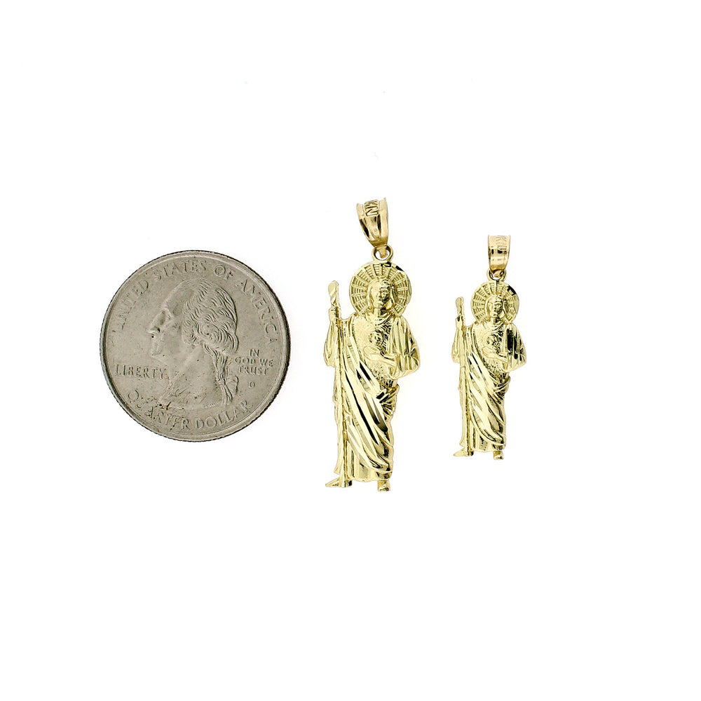 Real 10K Yellow Gold Diamond Cut San Judas Saint Jude Charm Pendant - 2 Sizes