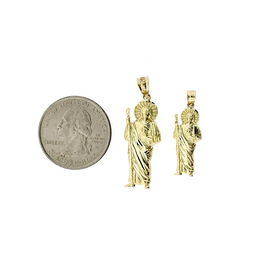 Real 10K Yellow Gold Diamond Cut San Judas Saint Jude Charm Pendant - 2 Sizes