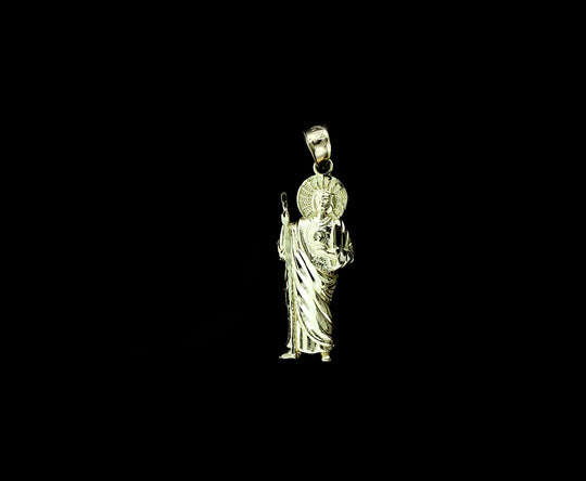 Real 10K Yellow Gold Diamond Cut Small Saint Jude Pendant, 10KT San Judas Charm