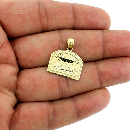 Mens Real 10K Yellow Gold Apostles Last Supper Charm Pendant &amp; 2.5mm Rope Chain Necklace Set