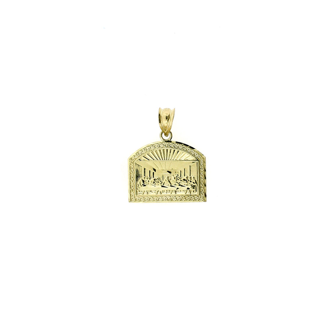 Mens Real 10K Yellow Gold Apostles Last Supper Pendant Diamond Cut Jesus Charm