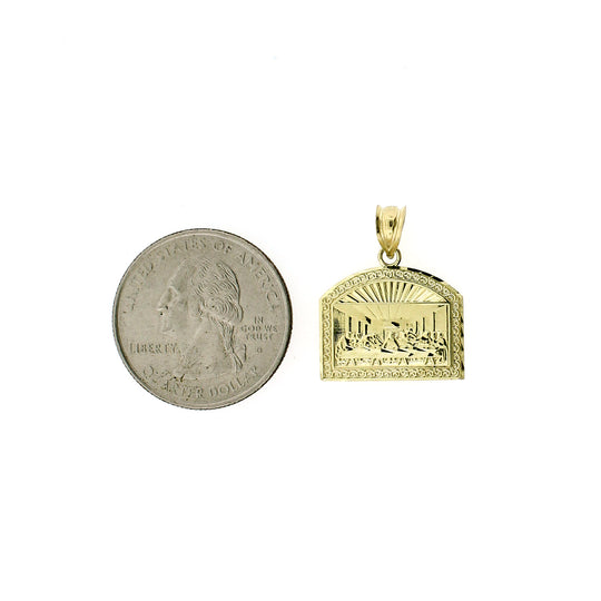 Real 10K Yellow Gold Diamond Cut Apostles Last Supper Charm Pendant - 2 Sizes