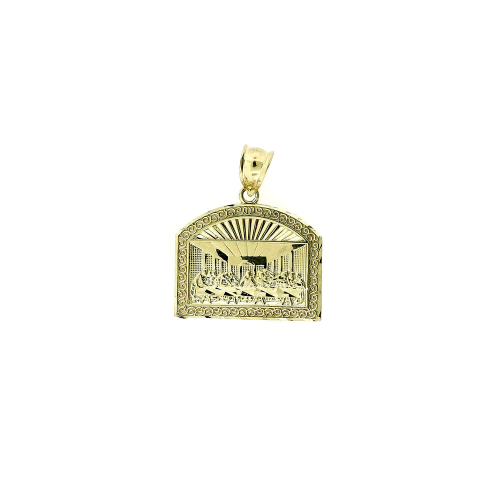 Mens Real 10K Yellow Gold Large Apostles Last Supper Pendant Diamond Cut Charm