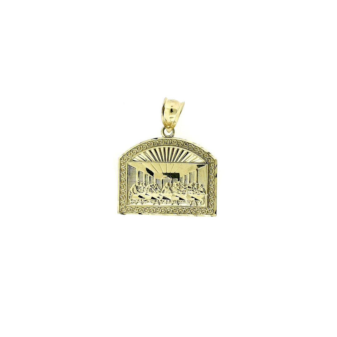 Mens Real 10K Yellow Gold Large Apostles Last Supper Pendant Diamond Cut Charm