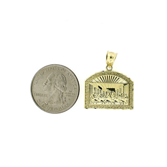 Mens Real 10K Yellow Gold Large Apostles Last Supper Pendant Diamond Cut Charm