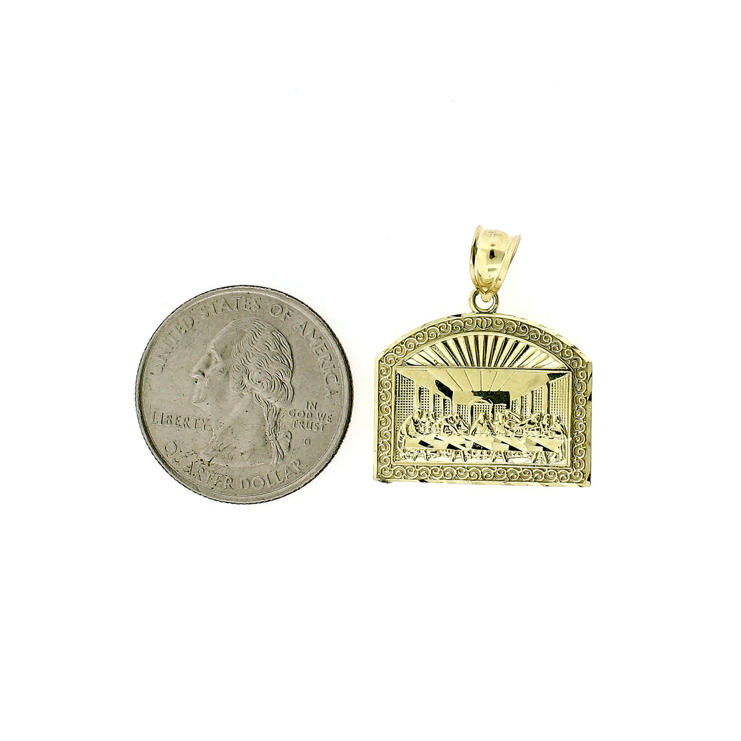 Mens Real 10K Yellow Gold Apostles Last Supper Pendant &amp; 2.5mm Rope Chain Necklace Set