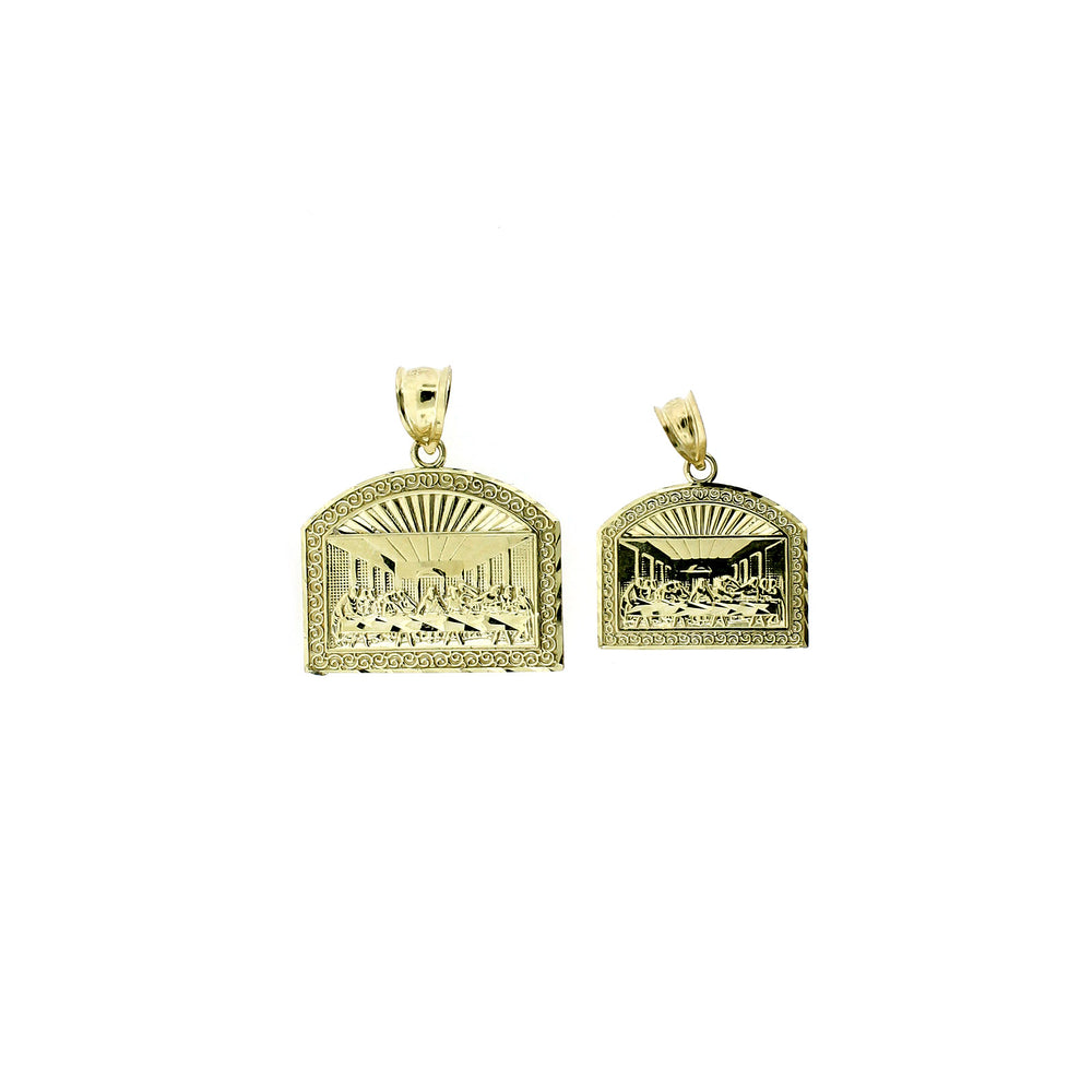 Real 10K Yellow Gold Diamond Cut Apostles Last Supper Charm Pendant - 2 Sizes