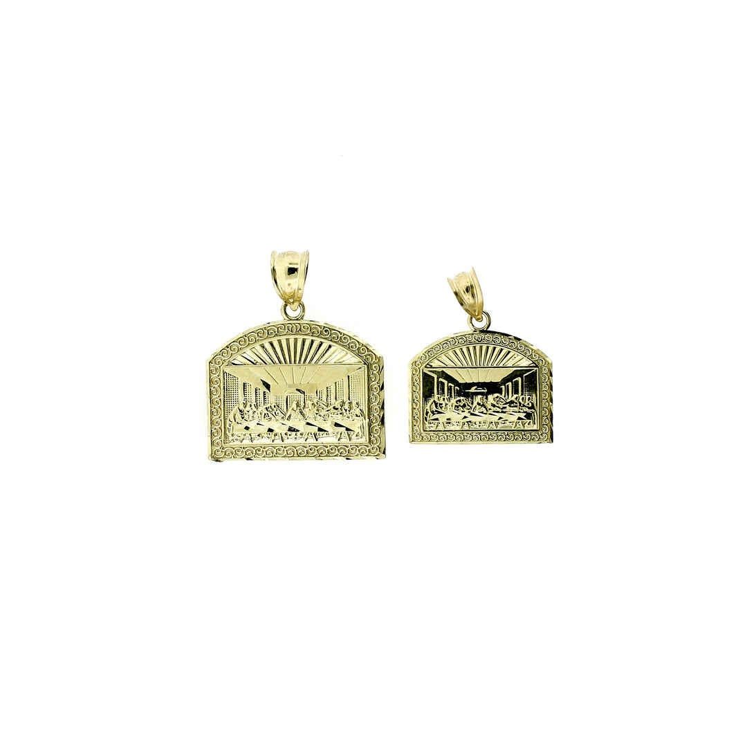 Real 10K Yellow Gold Diamond Cut Apostles Last Supper Charm Pendant - 2 Sizes