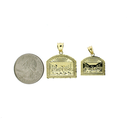 Real 10K Yellow Gold Diamond Cut Apostles Last Supper Charm Pendant - 2 Sizes