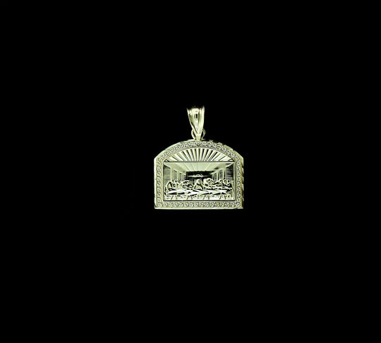 Mens Real 10K Yellow Gold Apostles Last Supper Charm Pendant &amp; 2.5mm Rope Chain Necklace Set