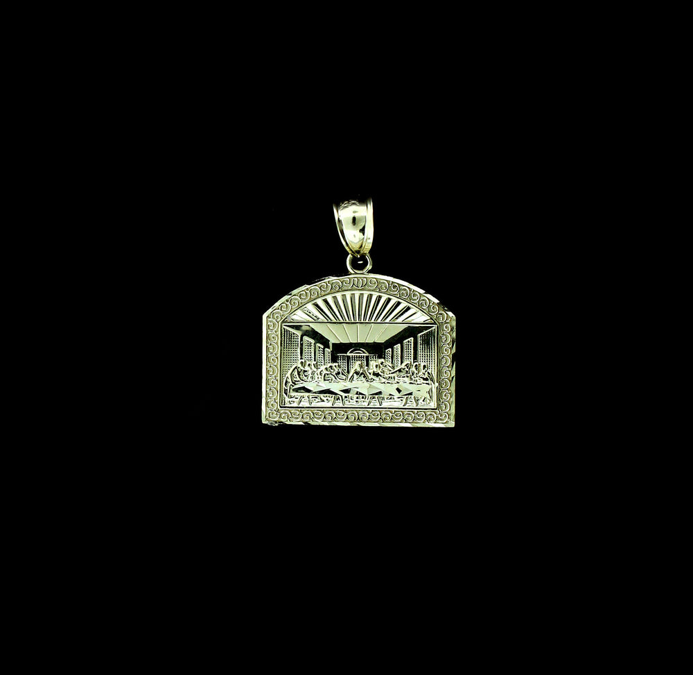 Mens Real 10K Yellow Gold Apostles Last Supper Pendant & 2.5mm Rope Chain Necklace Set