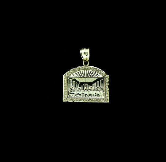 Mens Real 10K Yellow Gold Apostles Last Supper Pendant &amp; 2.5mm Rope Chain Necklace Set