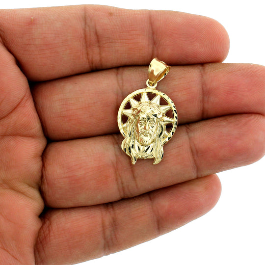 Real 10K Yellow Gold Jesus Head Face Charm Pendant &amp; 2.5mm Rope Chain Necklace Set