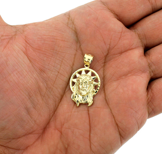 Real 10K Yellow Gold Jesus Head Face Charm Pendant &amp; 2.5mm Rope Chain Necklace Set