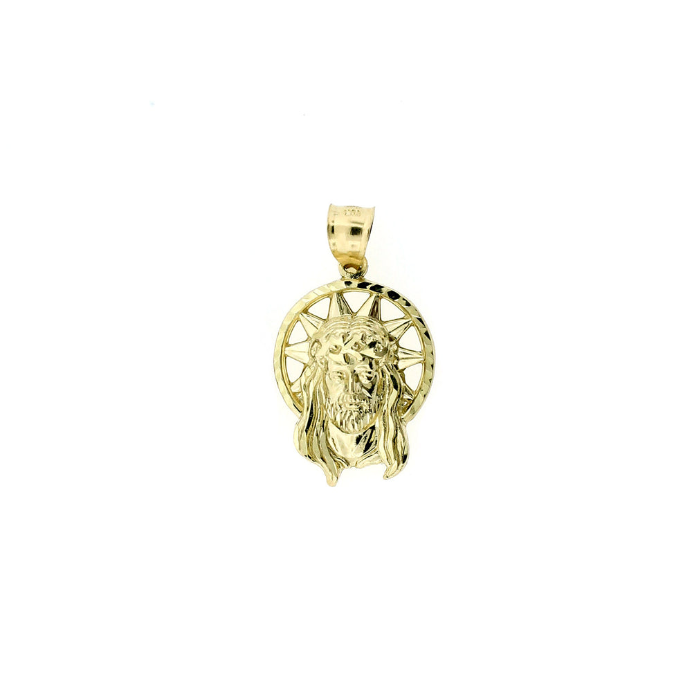 Mens Real 10K Yellow Gold Diamond Cut Jesus Head Face Pendant, 10KT Gold Charm
