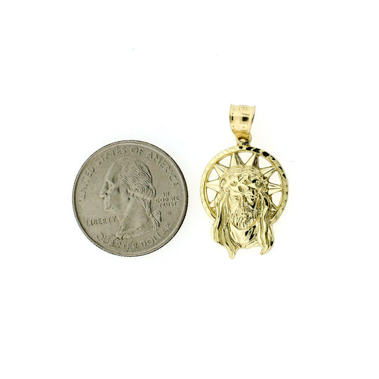 Mens Real 10K Yellow Gold Diamond Cut Jesus Head Face Pendant, 10KT Gold Charm