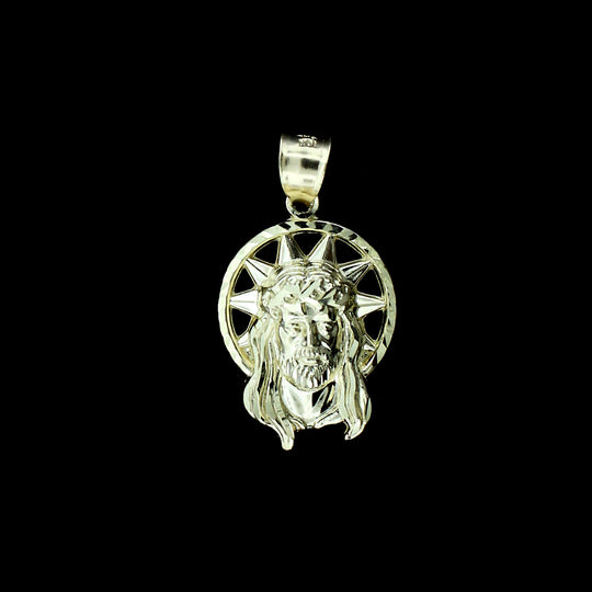 Real 10K Yellow Gold Jesus Head Face Charm Pendant &amp; 2.5mm Rope Chain Necklace Set