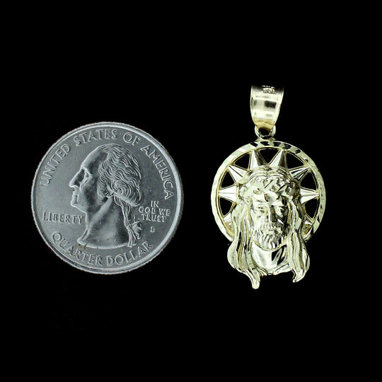 Real 10K Yellow Gold Jesus Head Face Charm Pendant &amp; 2.5mm Rope Chain Necklace Set