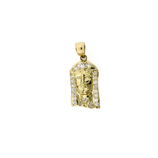 Mens Real 10K Yellow Gold CZ Jesus Head Face Pendant, 10KT Gold Charm