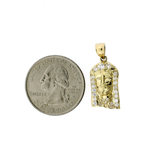 Mens Real 10K Yellow Gold CZ Jesus Head Face Pendant, 10KT Gold Charm