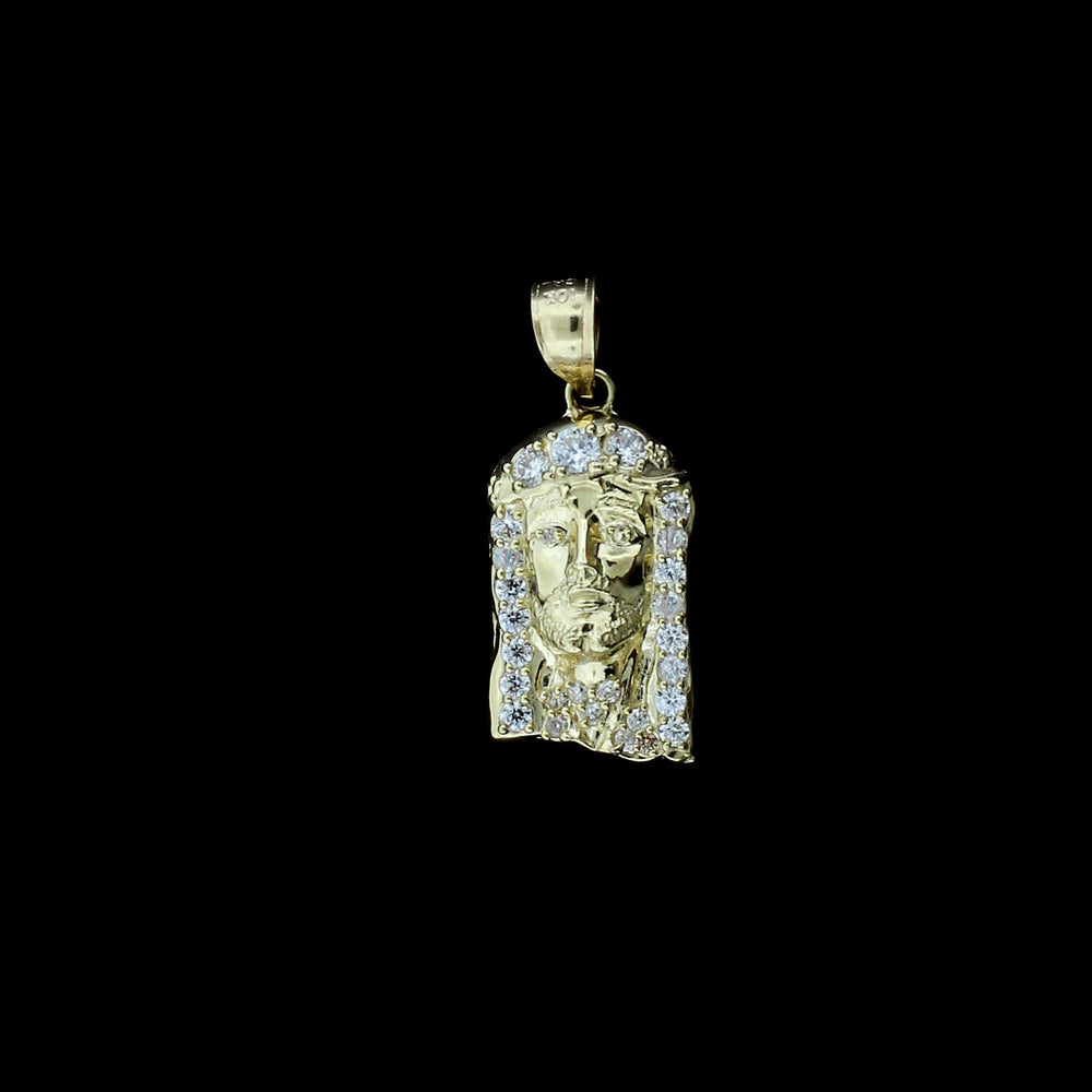 Mens Real 10K Yellow Gold Jesus Head Face CZ Charm Pendant & 2.5mm Rope Chain Necklace Set