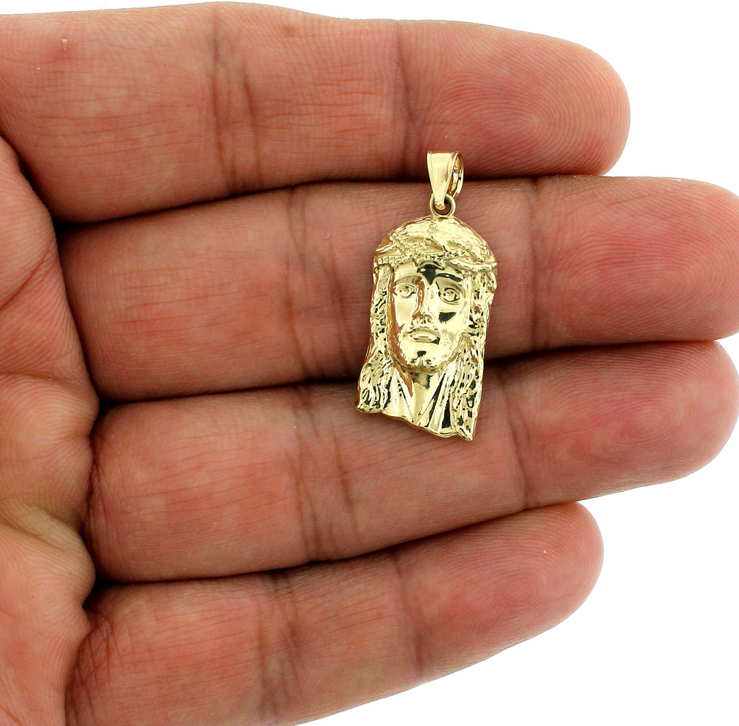 Mens Real 10K Yellow Gold Jesus Head Face Charm Pendant &amp; 2.5mm Rope Chain Necklace Set