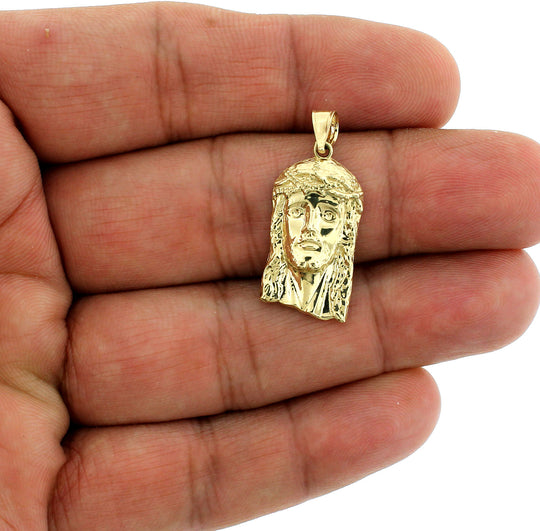 Mens Real 10K Yellow Gold Jesus Head Face Charm Pendant &amp; 2.5mm Rope Chain Necklace Set
