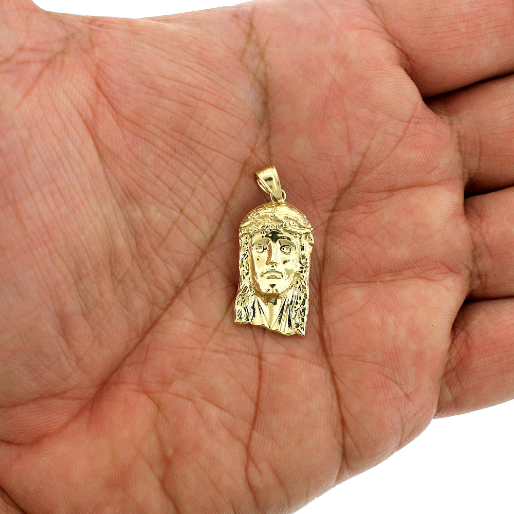 Mens Real 10K Yellow Gold Diamond Cut Jesus Head Face Pendant, 10KT Gold Charm