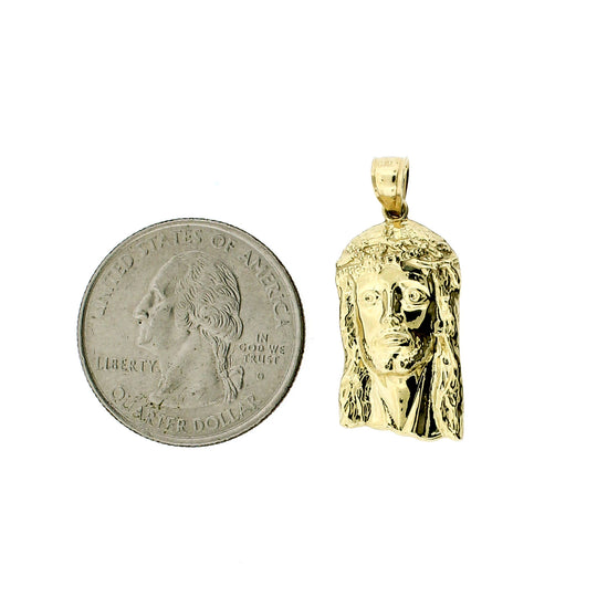 Mens Real 10K Yellow Gold Diamond Cut Jesus Head Face Pendant, 10KT Gold Charm