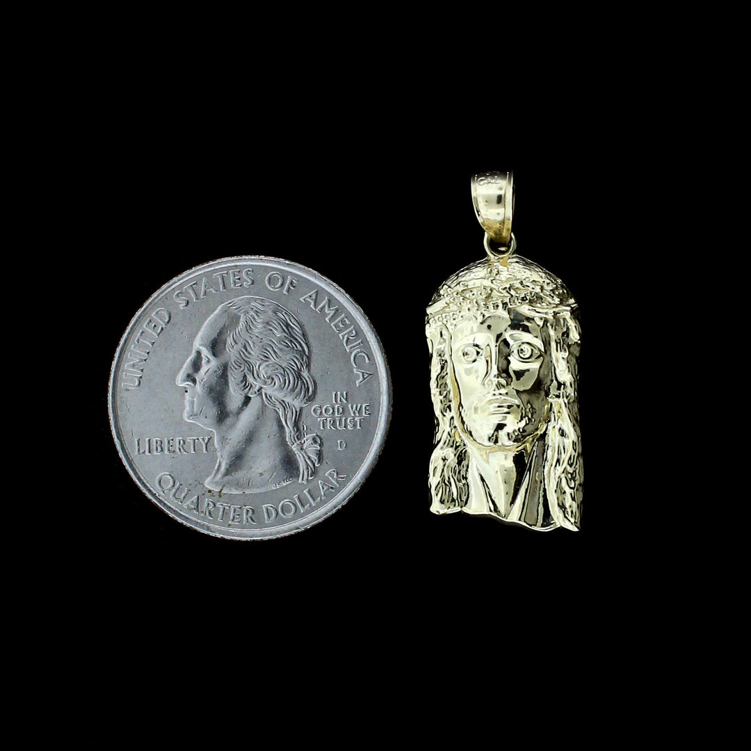 Mens Real 10K Yellow Gold Jesus Head Face Charm Pendant &amp; 2.5mm Rope Chain Necklace Set