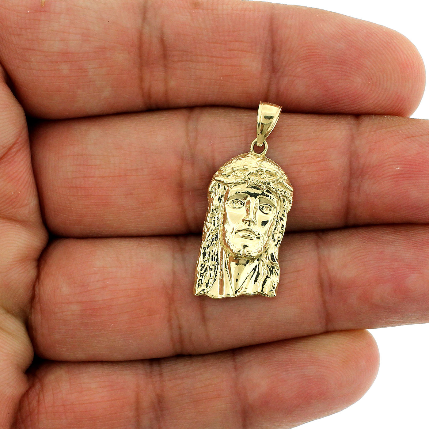 Mens Real 10K Yellow Gold Diamond Cut Jesus Head Face Pendant, 10KT Gold Charm