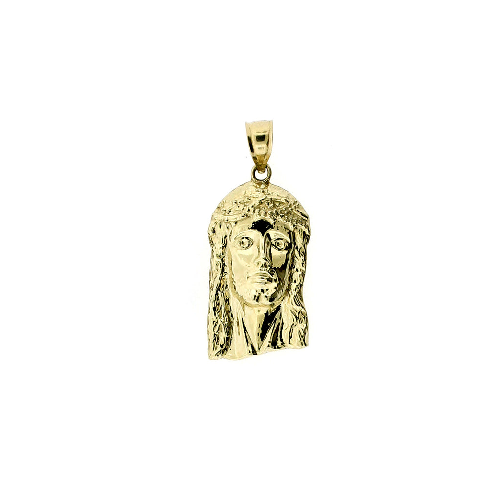 Mens Real 10K Yellow Gold Diamond Cut Jesus Head Face Pendant, 10KT Gold Charm